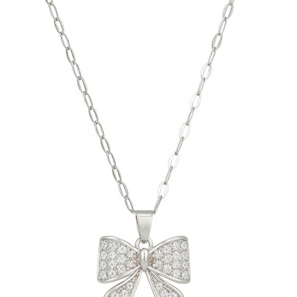 Full Rhinestone Bowknot Stainless Steel Women's Pendant Necklace - Picture 2 of 8